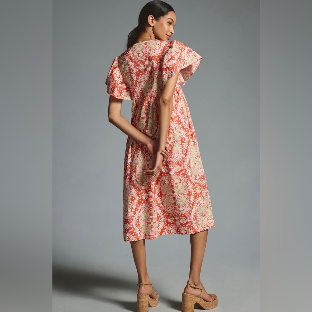 Maeve Printed Flutter-Sleeve Babydoll Dress